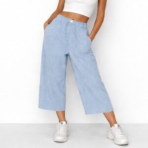 Splash Palazzo Pants Womens 32 Blue White Striped Tencel Wide Leg Drawstring